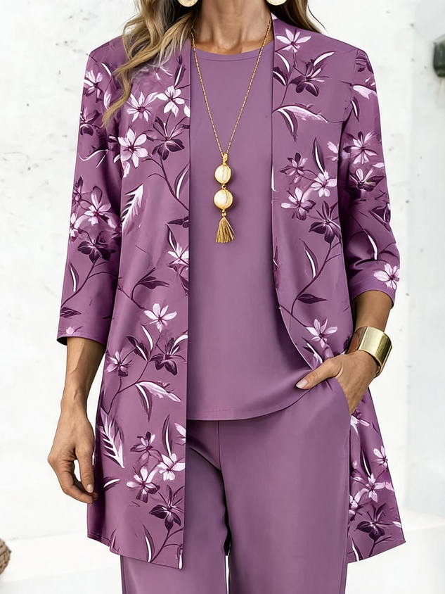 Women Floral Matching Outfit Daily Long Sleeve Casual Spring/Fall Multi-Piece Set Matching Set