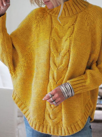 Women Plain Long Sleeve Comfy Street Jacquard Sweater