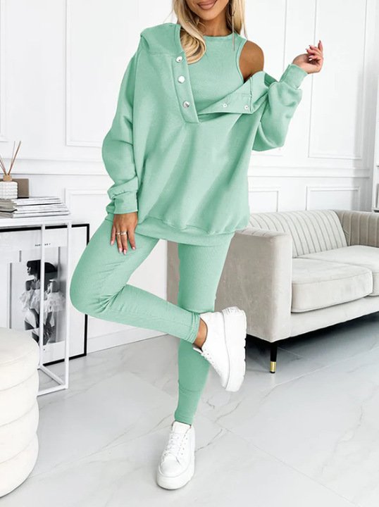 Women Plain Matching Outfit Daily Long Sleeve Casual Spring/Fall Multi-Piece Set Matching Set