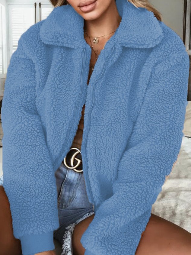 Women Spring/Fall Outerwear Casual Split Joint Plain Long Sleeve Shawl Collar Jacket