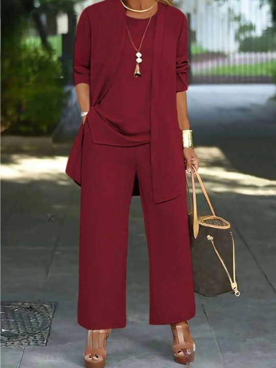 Women Plain Split Joint Matching Outfit Commuting Long Sleeve Casual Spring/Fall Multi-Piece Set Matching Set