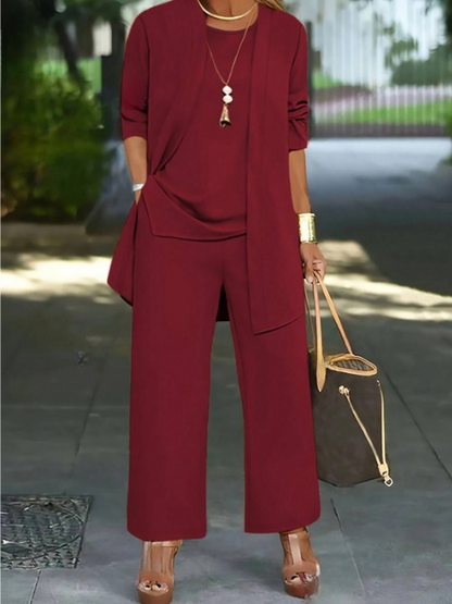 Women Plain Split Joint Matching Outfit Commuting Long Sleeve Casual Spring/Fall Multi-Piece Set Matching Set
