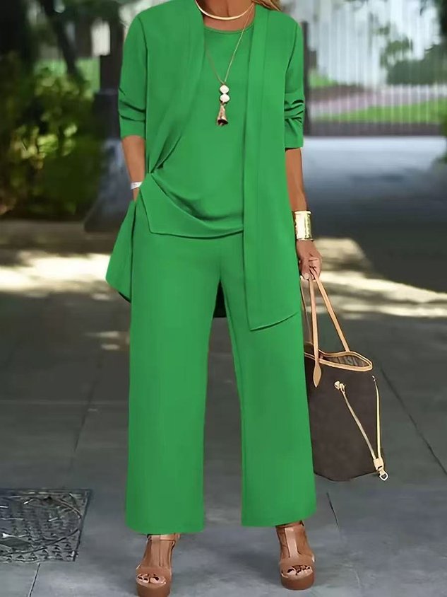 Women Plain Split Joint Matching Outfit Commuting Long Sleeve Casual Spring/Fall Multi-Piece Set Matching Set