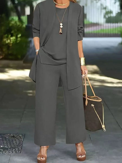 Women Plain Split Joint Matching Outfit Commuting Long Sleeve Casual Spring/Fall Multi-Piece Set Matching Set