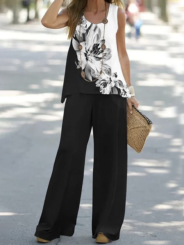 Women Floral Printing Two-Piece Set Daily Sleeveless Casual Summer Multi-Piece Set Matching Set