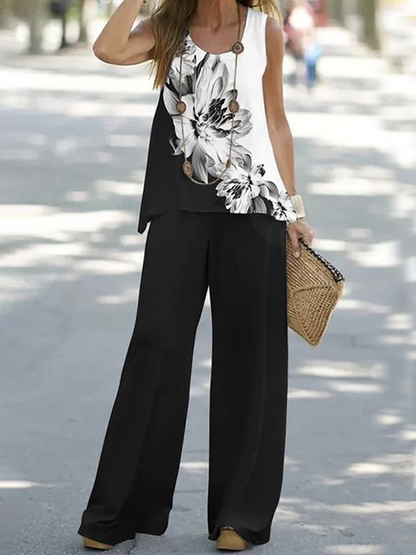 Women Floral Printing Two-Piece Set Daily Sleeveless Casual Summer Multi-Piece Set Matching Set