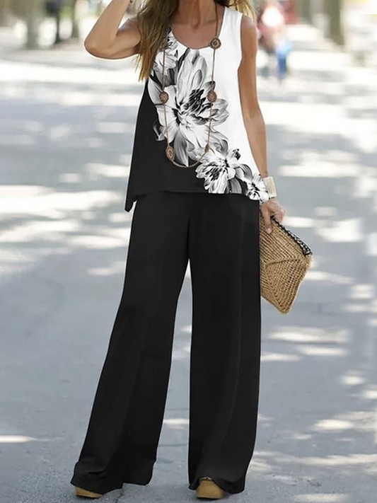 Women Floral Printing Two-Piece Set Daily Sleeveless Casual Summer Multi-Piece Set Matching Set