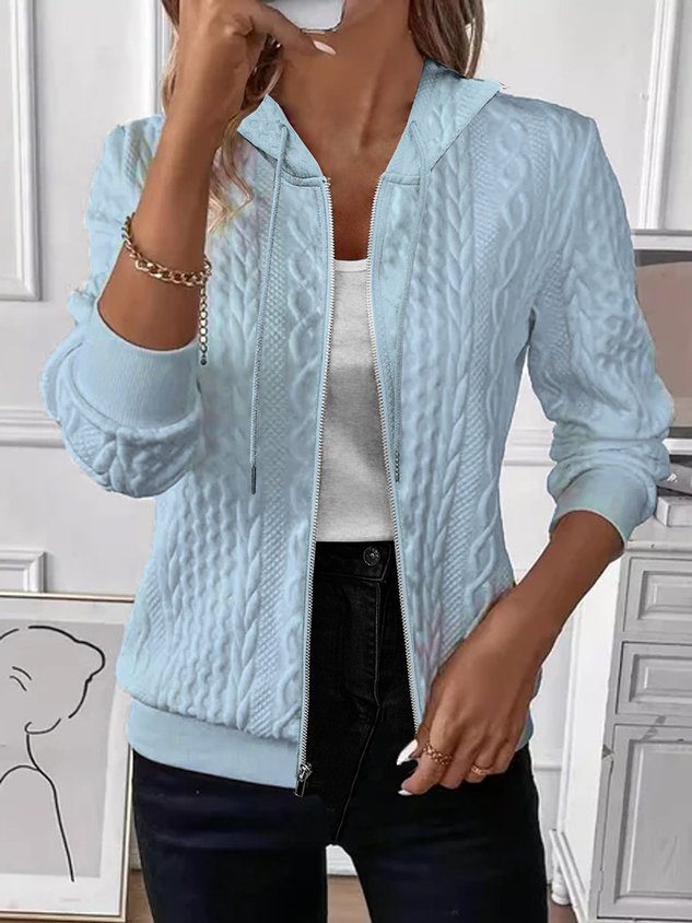 Women Spring/Fall Outerwear Vintage Jacquard Plain Long Sleeve Hoodie Jacket