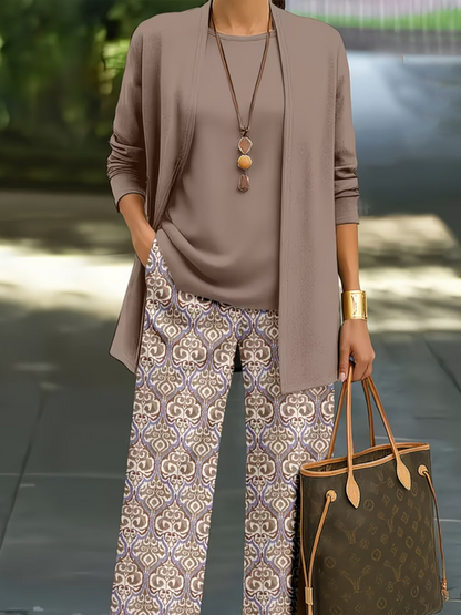 Women Abstract Printing Matching Outfit Daily Long Sleeve Casual Spring/Fall Multi-Piece Set Matching Set
